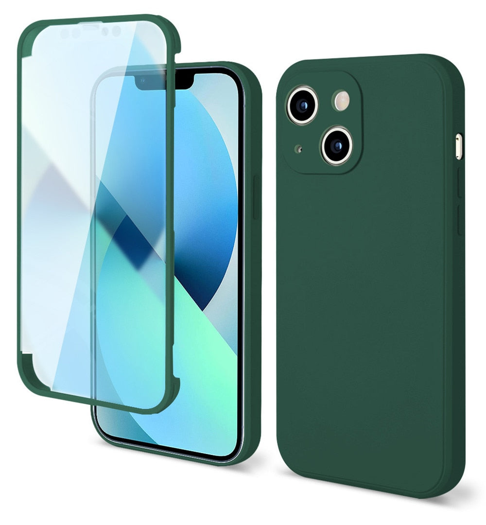 Anymob iPhone Green Silicon Transparent Tempered Glass Shockproof Phone Case Soft Cover-Mobile Phone Cases-PEROZ Accessories