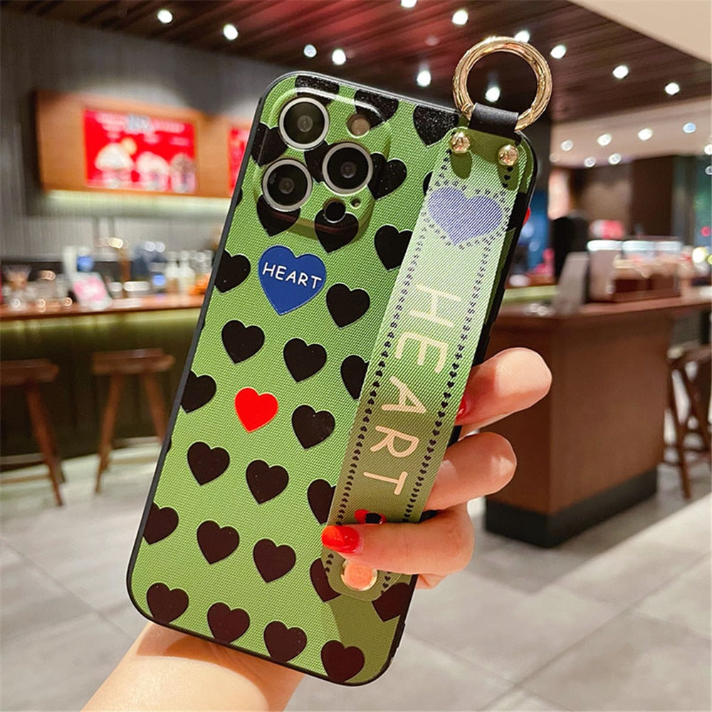 Anymob iPhone Case Green Heart Holder Stand Cover Soft Silicone Phone Protection-Mobile Phone Cases-PEROZ Accessories