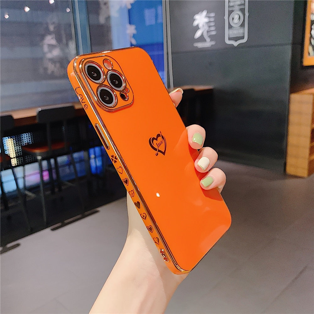 Anymob iPhone Case Orange Plating Colorful Side Love Heart Soft Silicone Cover-Mobile Phone Cases-PEROZ Accessories