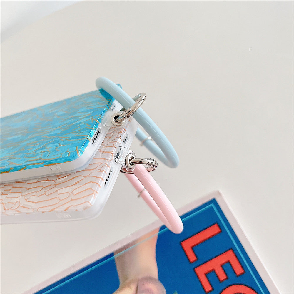 Anymob iPhone Case Sky Blue Luxury Glitter Shell Pattern with Bracelet Cover-Mobile Phone Cases-PEROZ Accessories