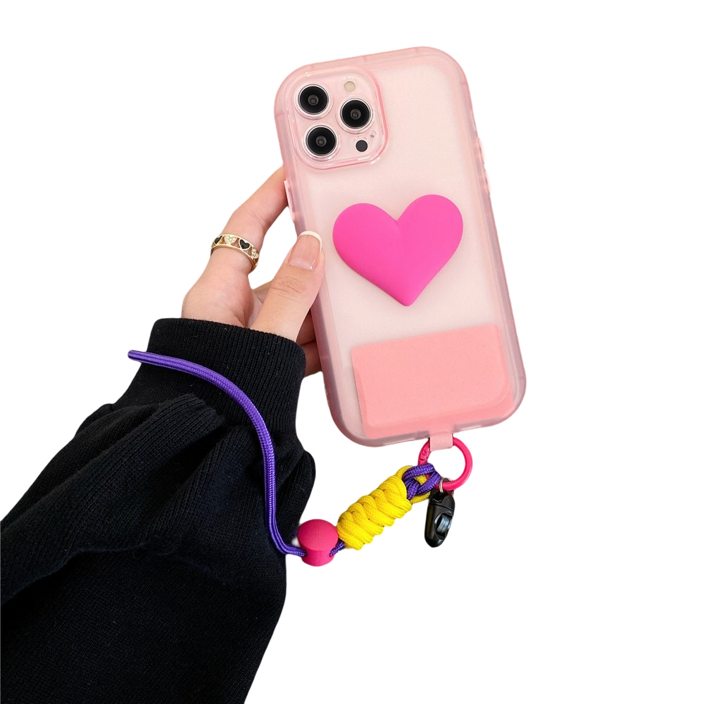 Anymob iPhone Case Pink Style 3D Love Heart Lanyard Shockproof Soft TPU Rope Cover-Mobile Phone Cases-PEROZ Accessories