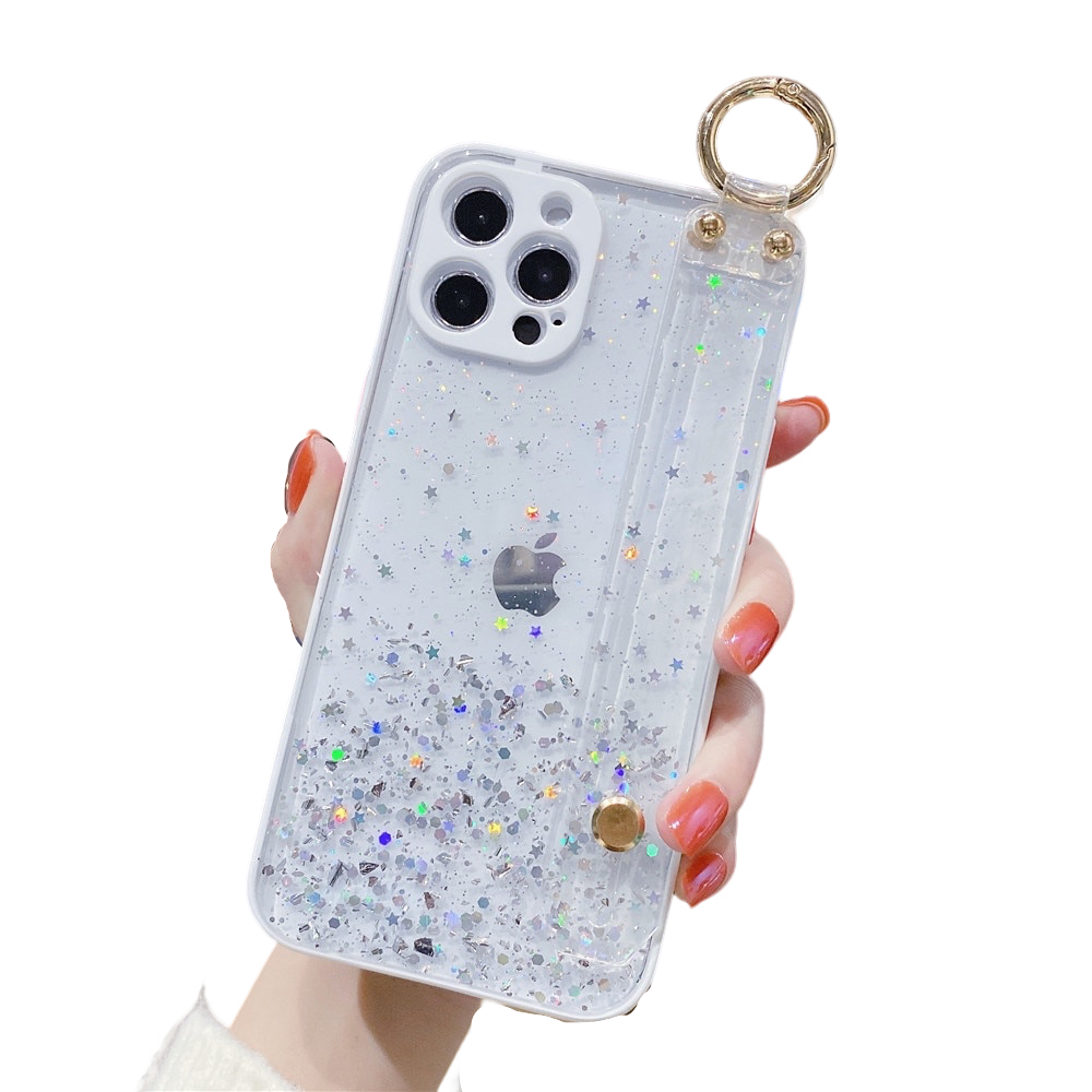 Anymob iPhone Case White Glitter Wristband Transparent Soft Wrist Strap Bracket Cover-Mobile Phone Cases-PEROZ Accessories