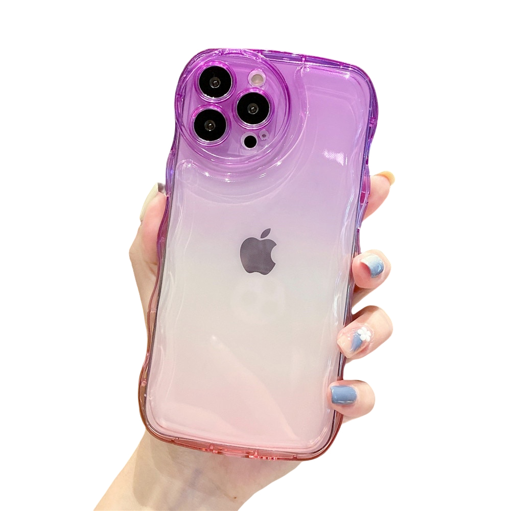 Anymob iPhone Case Purple and Pink Transparent Gradient Curly Wave Shockproof Clear Soft Silicone Cover-Mobile Phone Cases-PEROZ Accessories
