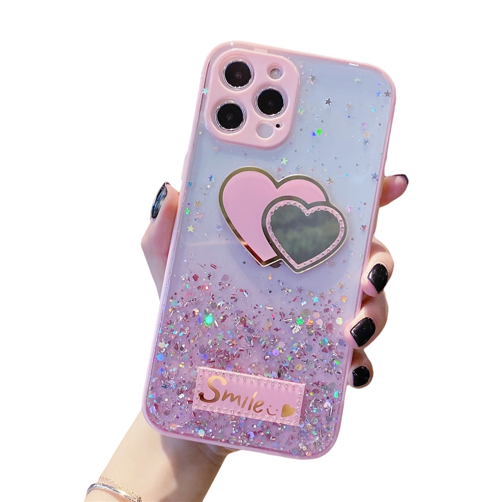 Anymob iPhone Case Pink Gradient Glitter Epoxy Phone Soft Silicone Clear Cover-Mobile Phone Cases-PEROZ Accessories