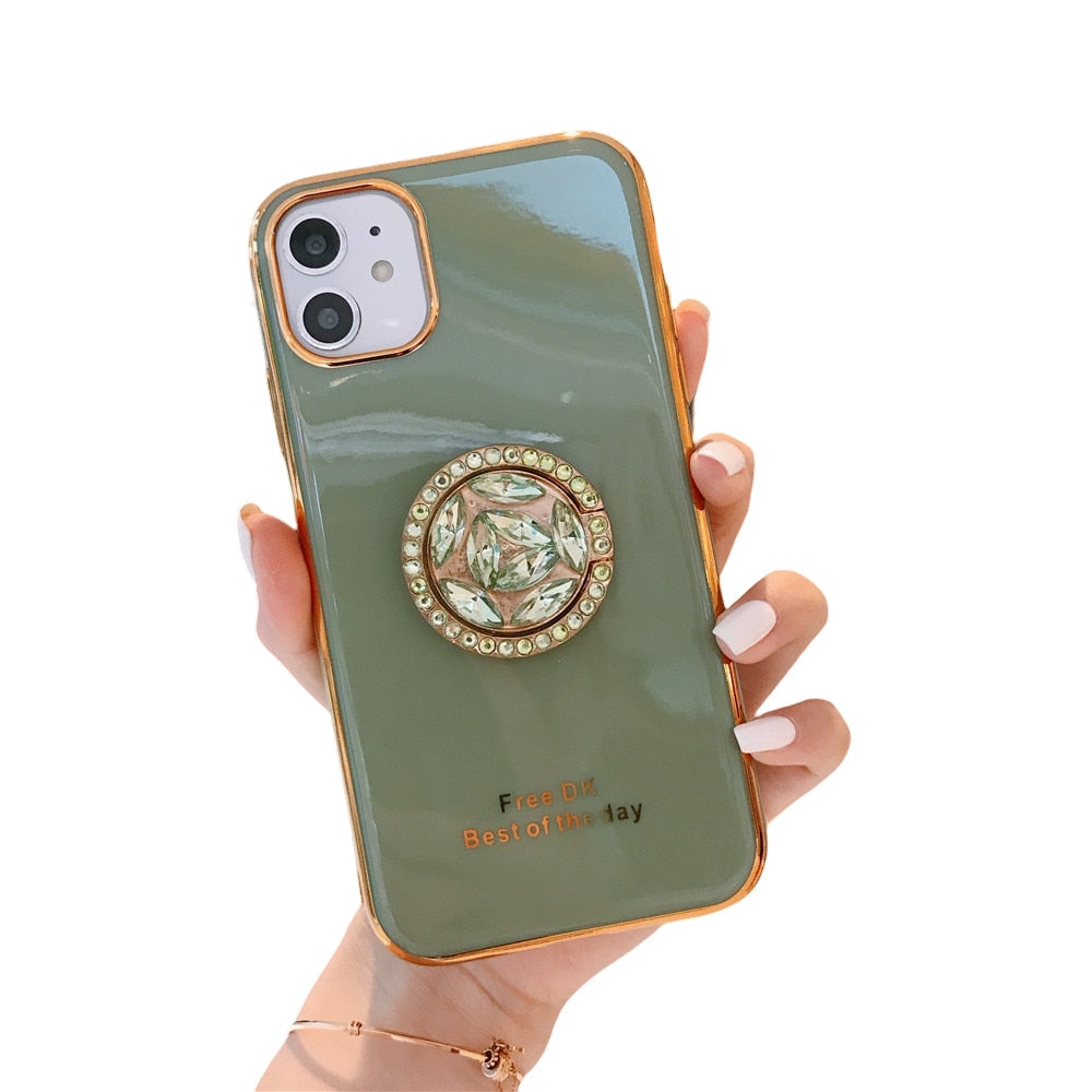 Anymob iPhoneGreen Diamond Plating Ring Holder Stand Case Silicon Back Cover-Mobile Phone Cases-PEROZ Accessories