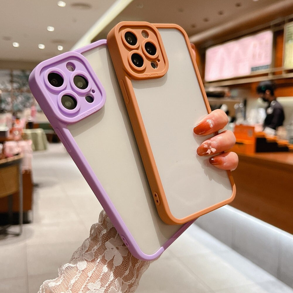 Anymob iPhone Case Transparent Orange Frame Camera Protection Shockproof Soft Bumper Cover iPhone 12 11 13 Pro Max XR XS Max X 7 8 Plus 12 13Pro-Mobile Phone Cases-PEROZ Accessories