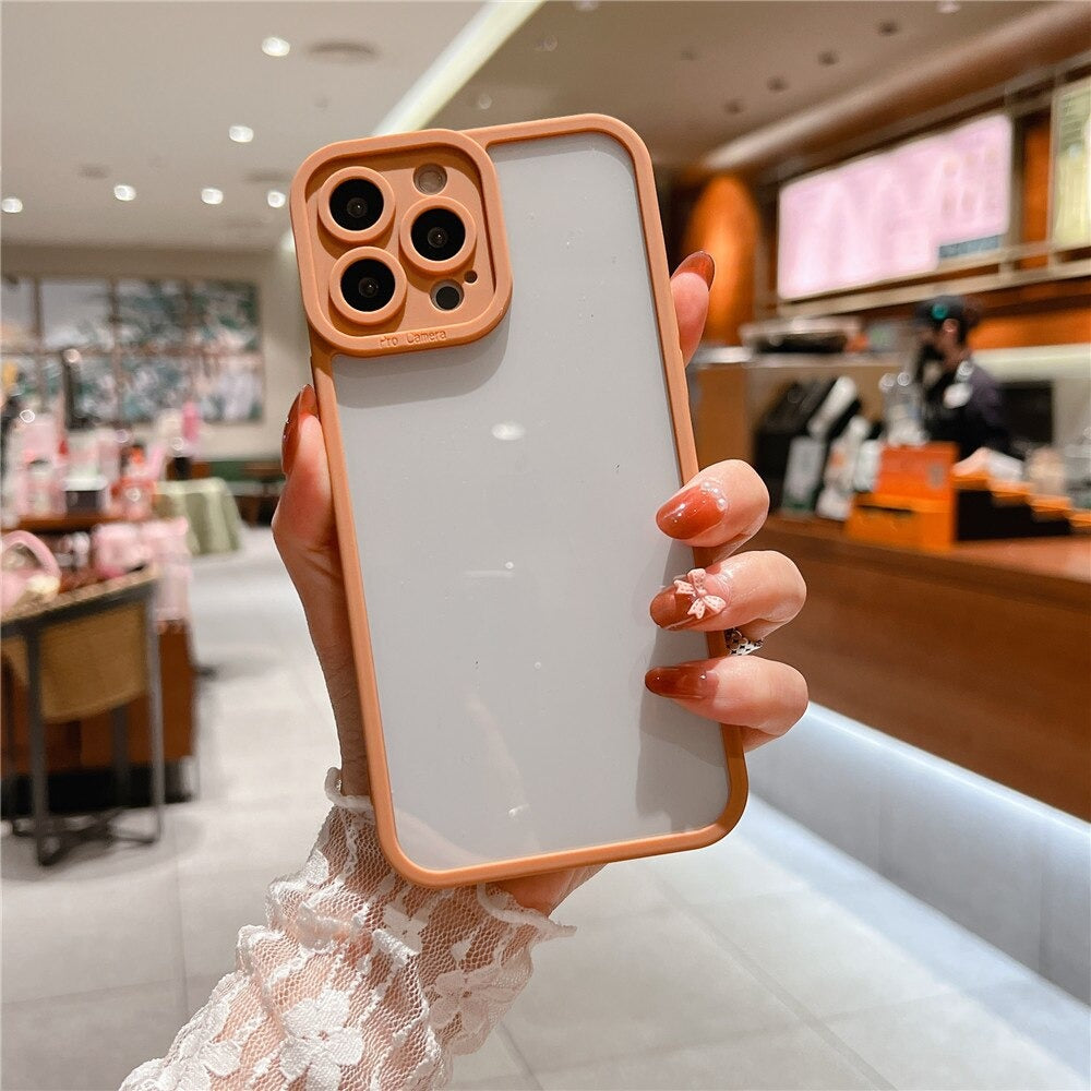 Anymob iPhone Case Transparent Orange Frame Camera Protection Shockproof Soft Bumper Cover iPhone 12 11 13 Pro Max XR XS Max X 7 8 Plus 12 13Pro-Mobile Phone Cases-PEROZ Accessories