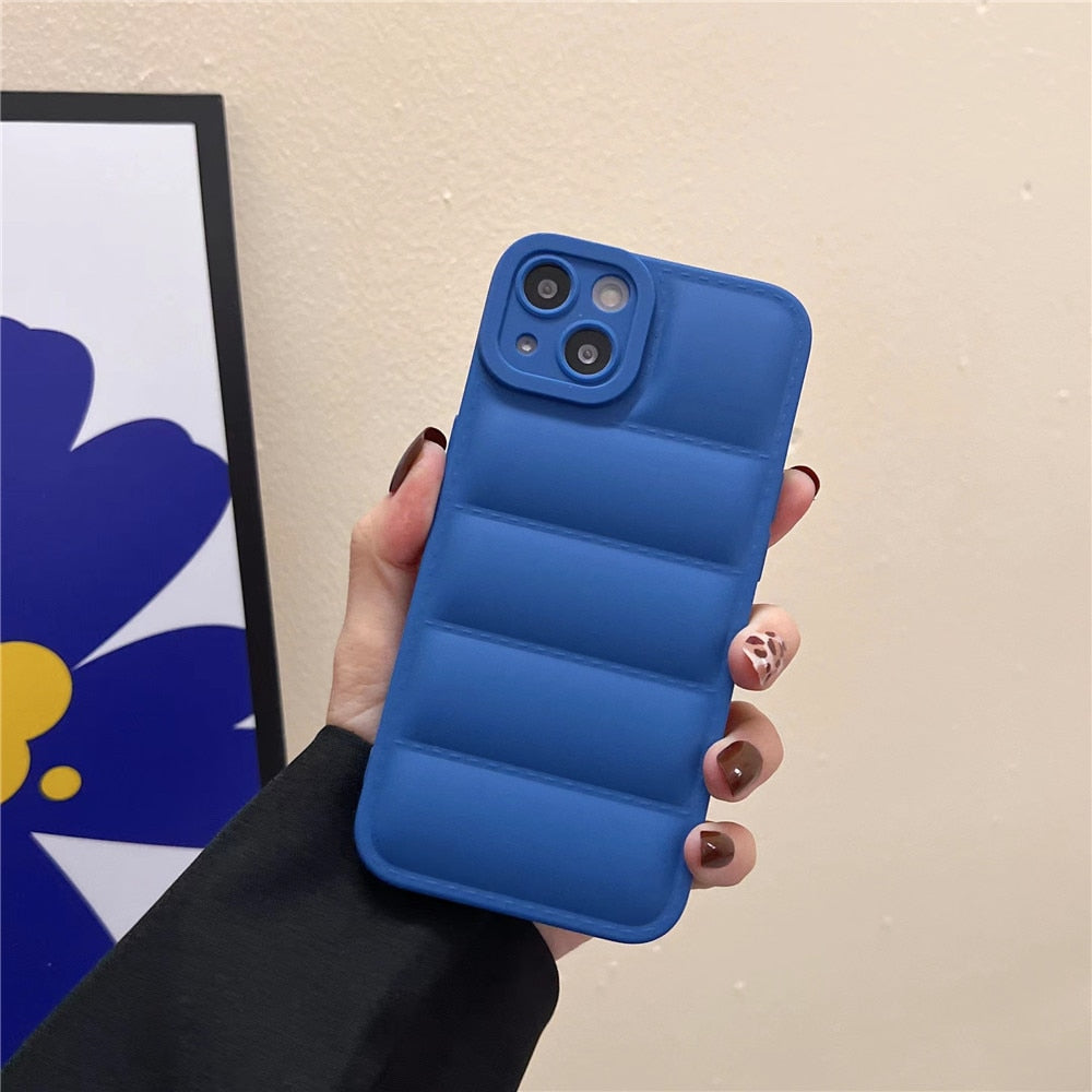 Anymob iPhone Case Blue Fashion Down Jacket Soft Silicon Cover Camera Protection Shockproof Case-Mobile Phone Cases-PEROZ Accessories