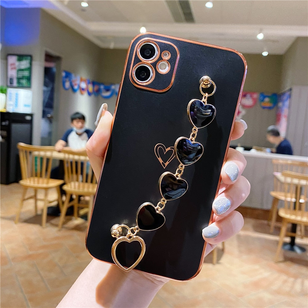 Anymob iPhone Case Black Soft Electroplated Love Heart Bracelet Silicon Bumper Back Cover-Mobile Phone Cases-PEROZ Accessories