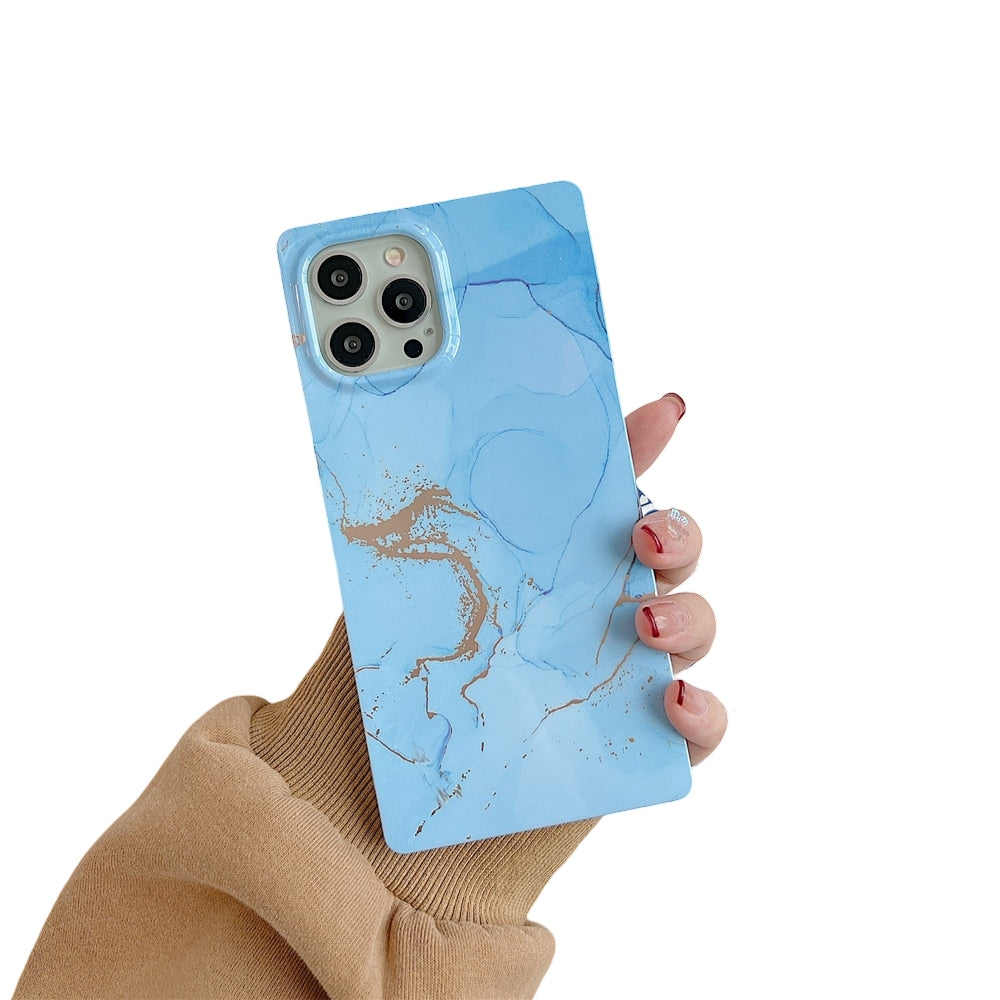 Anymob iPhone Blue Square Marble Phone Case Soft Silicone Shockproof Back Cover-Mobile Phone Cases-PEROZ Accessories
