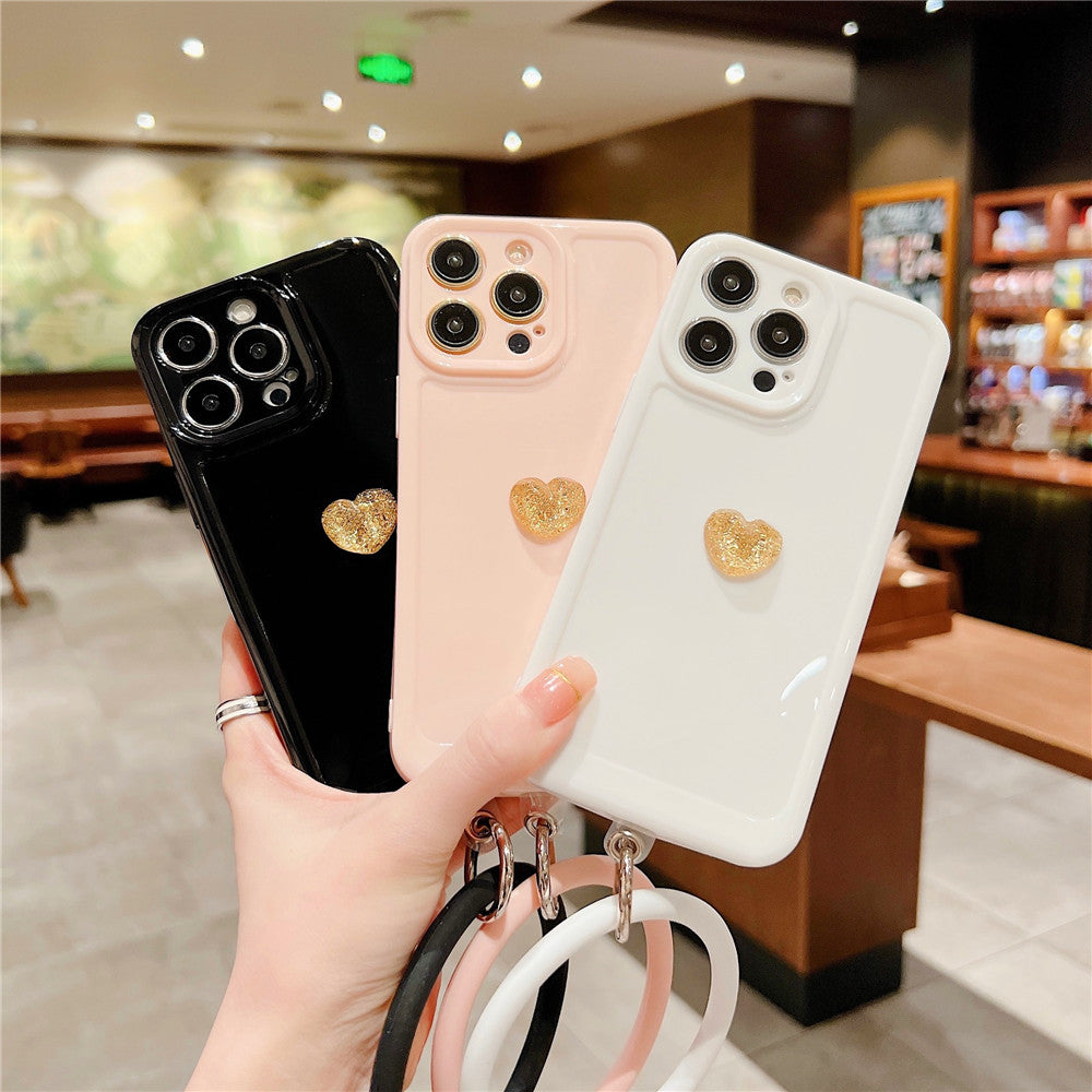 Anymob iPhone Case Pink Cute 3D Love Heart with Anti-lost Chain Bracelet Soft Protective Cover-Mobile Phone Cases-PEROZ Accessories
