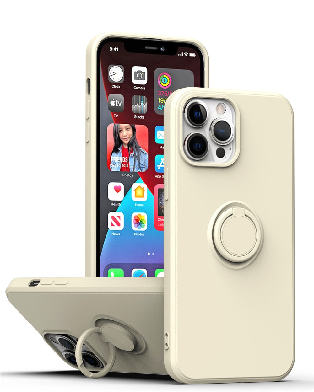 Anymob iPhone Case Khaki Square Liquid Silicone Magnetic Holder Ring Stand Cover-Mobile Phone Cases-PEROZ Accessories