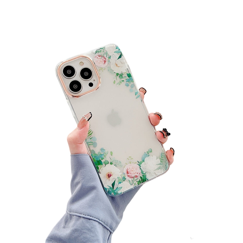 Anymob iPhone Green Rose Flowers Phone Case Plating Shockproof Cover-Mobile Phone Cases-PEROZ Accessories
