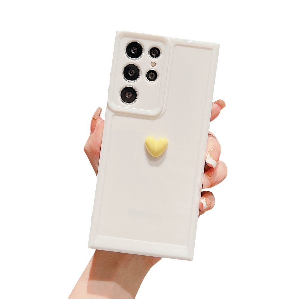 Anymob Samsung White With Yellow Cute 3D Love Heart Case Shockproof Soft Silicone Phone Back Cover-Mobile Phone Cases-PEROZ Accessories