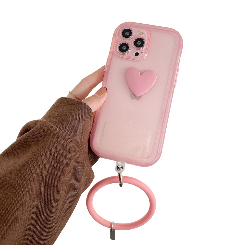 Anymob iPhone Case Pink 3D Love Heart Silicone Wristband Transparent Soft Bumper Back Cover-Mobile Phone Cases-PEROZ Accessories