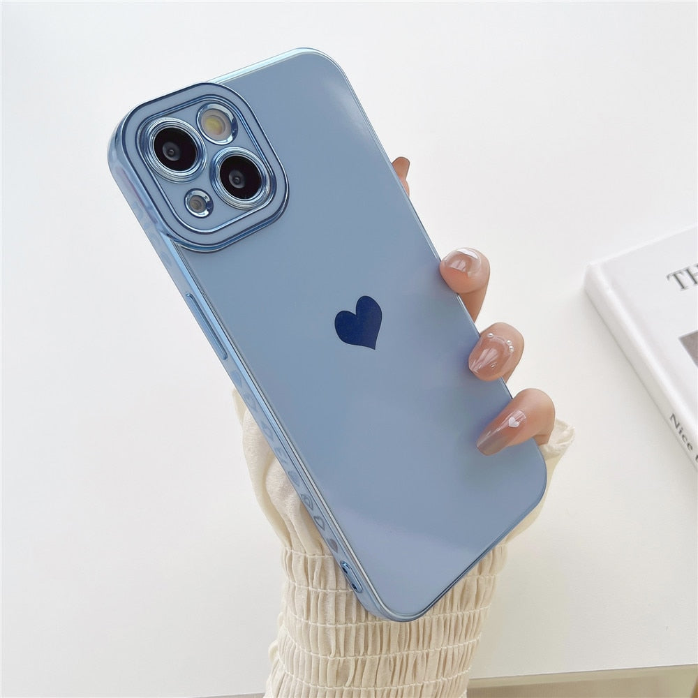 Anymob iPhone Case Blue Plating Love Heart Side Pattern Soft Phone Cover-Mobile Phone Cases-PEROZ Accessories