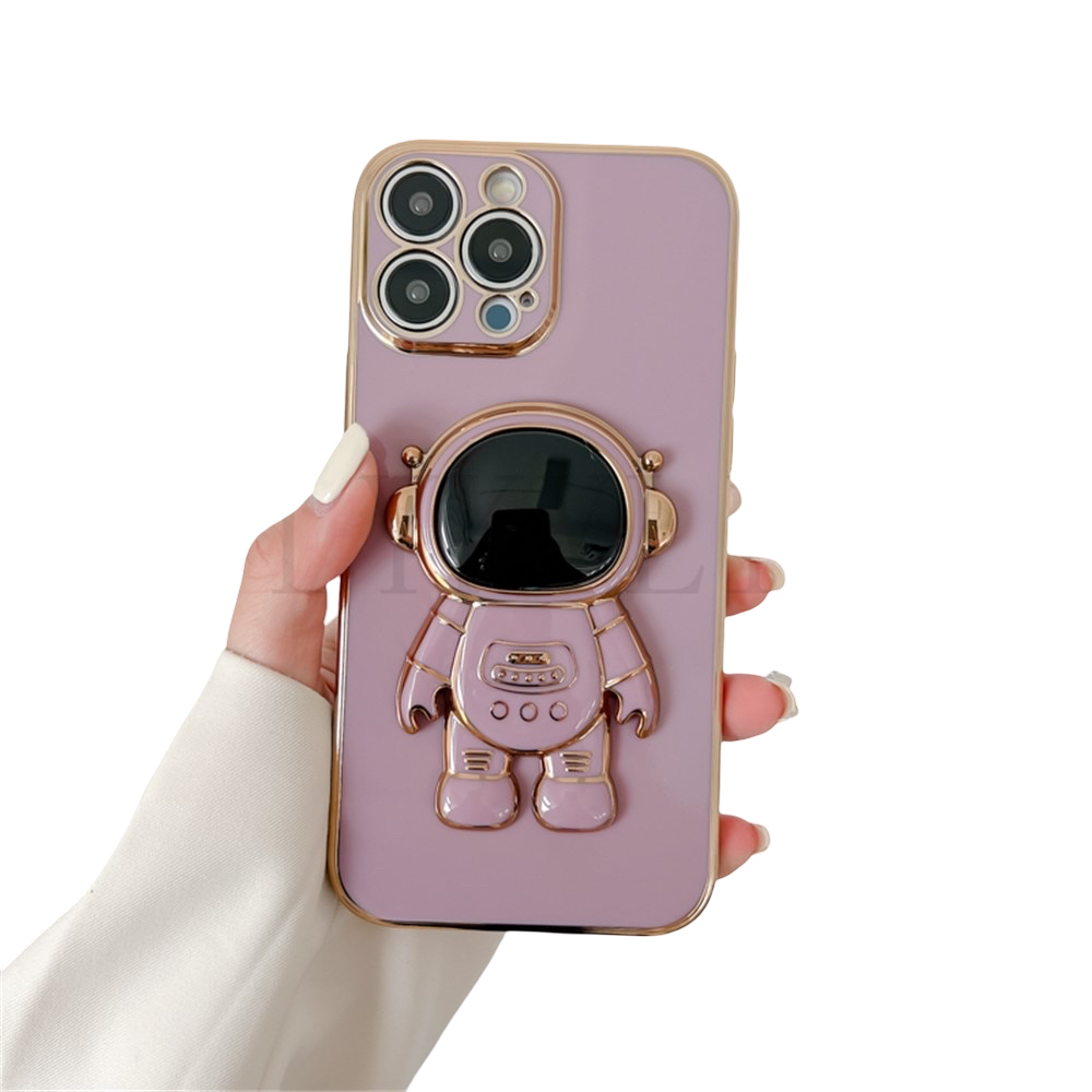 Anymob iPhone Case Pink Luxury Astronaut Kickstand Soft Silicon Plating Bumper Back Cover-Mobile Phone Cases-PEROZ Accessories