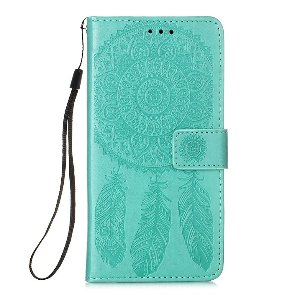 Anymob iPhone Case Turquoise Embossed Book Style Flip Wallet PU Leather With Card Slot-Mobile Phone Cases-PEROZ Accessories