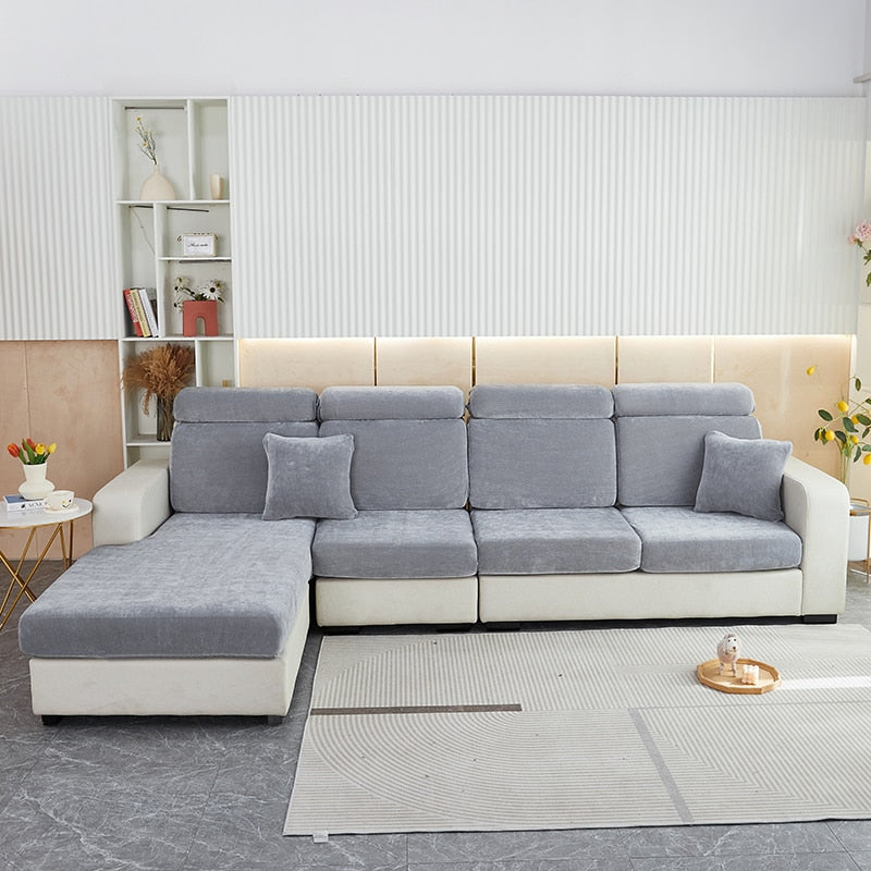 Anyhouz Sofa Cover Dark Gray L-Shape Polyester Chenille Thick Stretchable Cushion For Living Room Normal Size Large-Slipcovers-PEROZ Accessories