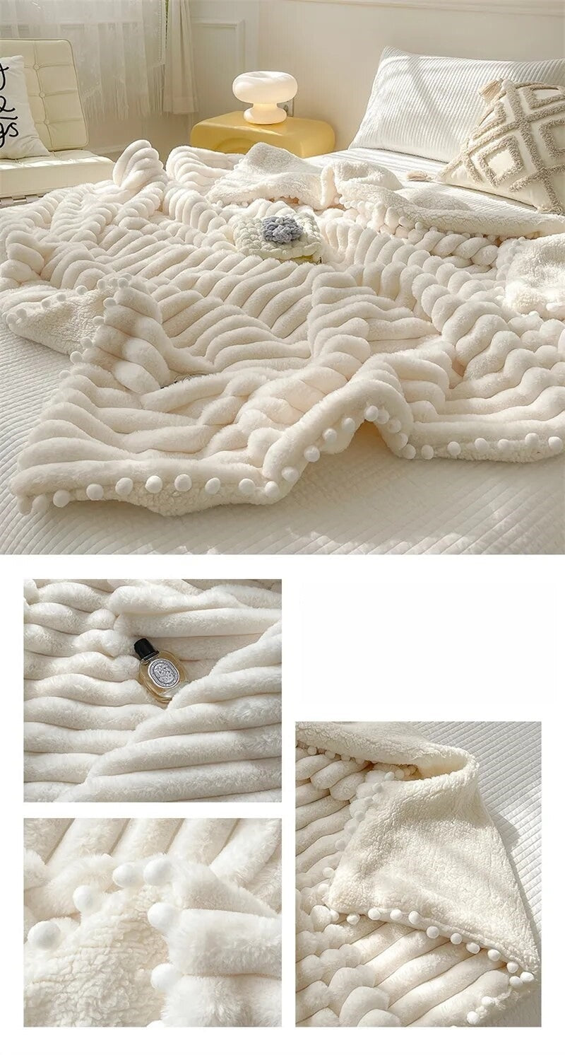 Anyhouz Blanket Cream White Tuscan Faux Rabbit Fur Autumn Winter Warm Wool Weighted Blanket Soft Cozy Warmth Sofa Blankets 150x200cm-Blankets-PEROZ Accessories