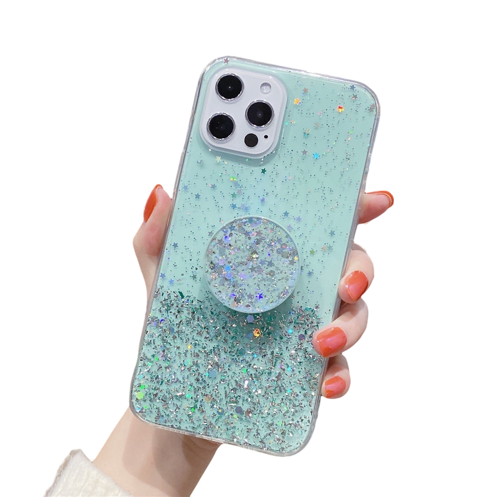 Anymob iPhone Case Turquoise Transparent Glitter Silicone Holder Stand Shell-Mobile Phone Cases-PEROZ Accessories