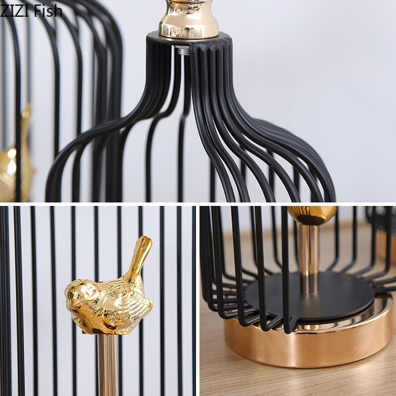 Anyhouz 52cm Golder Handle Birdcage Tabletop Home Decor Modern Art Living Room Display House Decorative Crafts Metal Ornaments-Tabletop Decor-PEROZ Accessories
