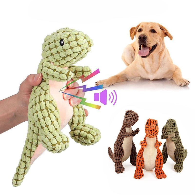 AnyWags Dog Toy Green Dinosaur Squeaky Plush Interactive Chew Boredom Buster Stuffing Pet Supplies-Pet Toys-PEROZ Accessories