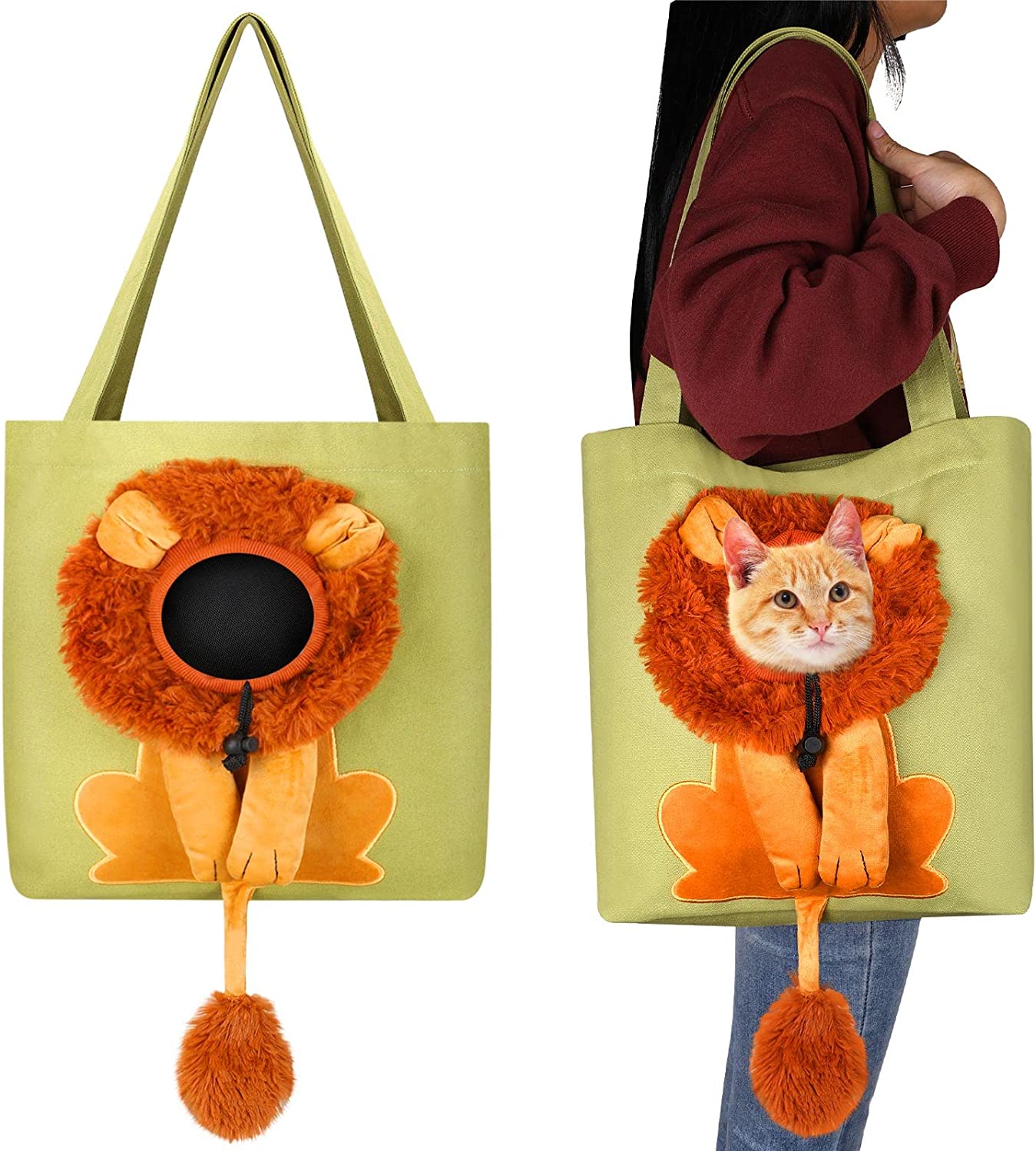 AnyWags Cat Handbag 35cm Light Green 3D Lion Soft Collar Pets Carrier Luggage Small Dog Travel Tote Bag With Pet Canvas-Pet Supplies-PEROZ Accessories