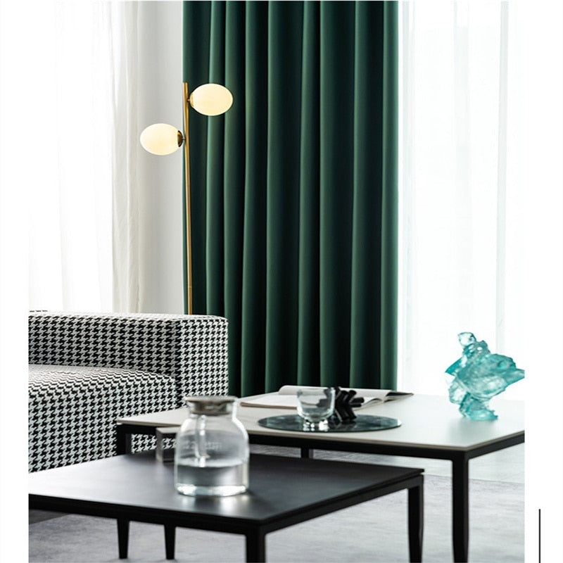 Anyhouz Curtain 400cm Dark Green Modern Blackout Curtains for Living Room Bedroom Window Treatments Sound Proof Curtains Drapes-Curtains & Drapes-PEROZ Accessories