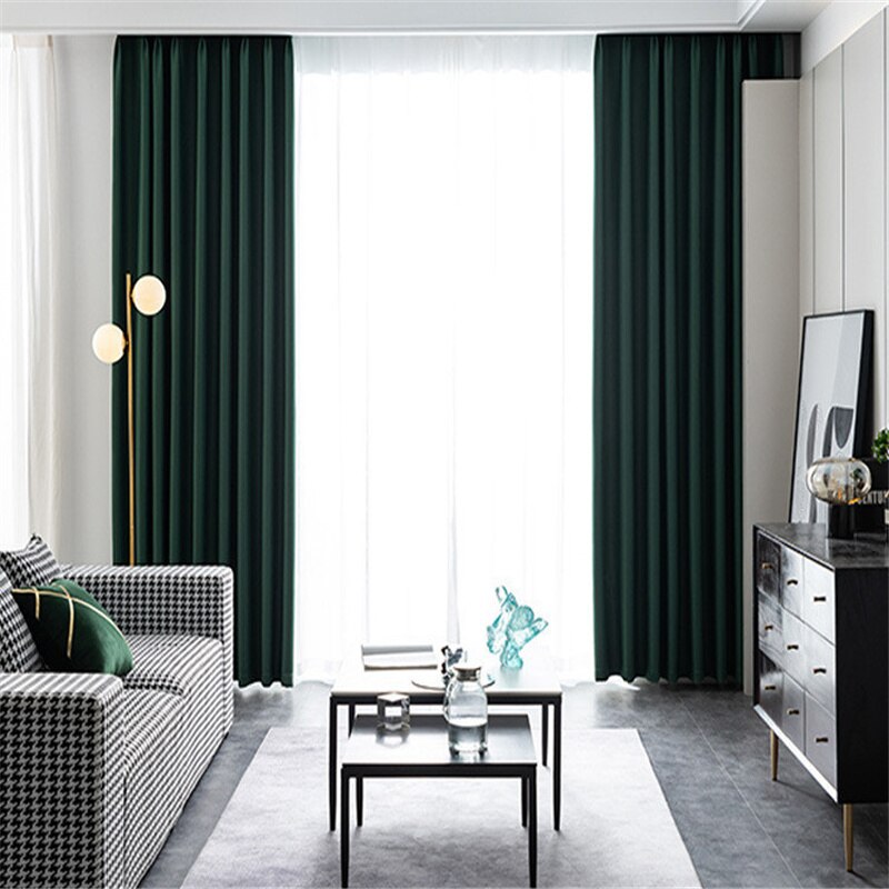 Anyhouz Curtain 400cm Dark Green Modern Blackout Curtains for Living Room Bedroom Window Treatments Sound Proof Curtains Drapes-Curtains & Drapes-PEROZ Accessories