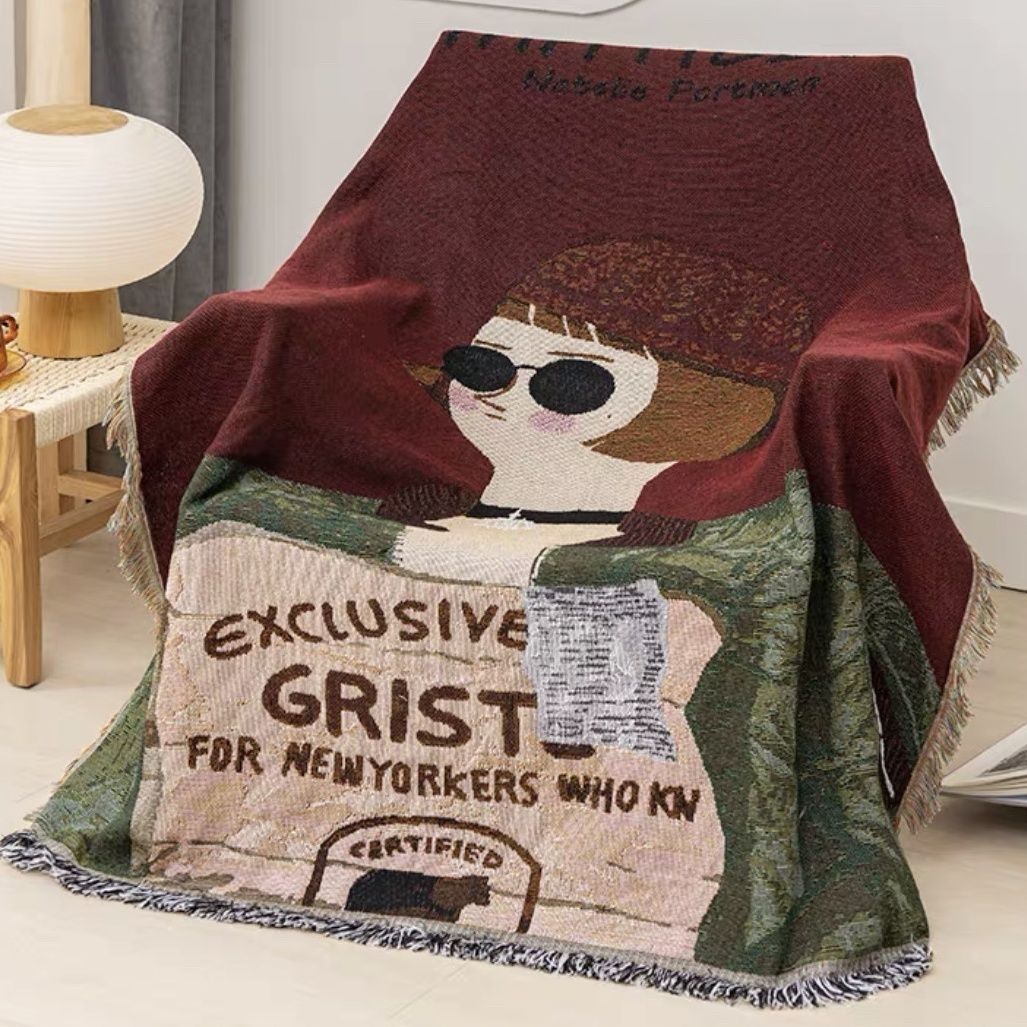 Anyhouz Throw Blanket Brown Faux Cashmere Sofa Cover Human Cartoons Tassel Soft Picnic Camping Mat 180*260cm-Blankets-PEROZ Accessories