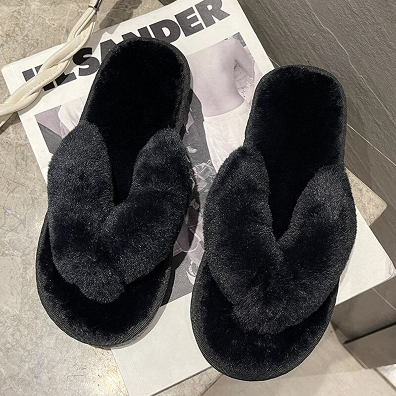 AnyStep Plush Slipper One Size 5-6 Flip Black Warm Winter Comfortable Home Fluffy Indoor Slip On-Slipper Chairs-PEROZ Accessories