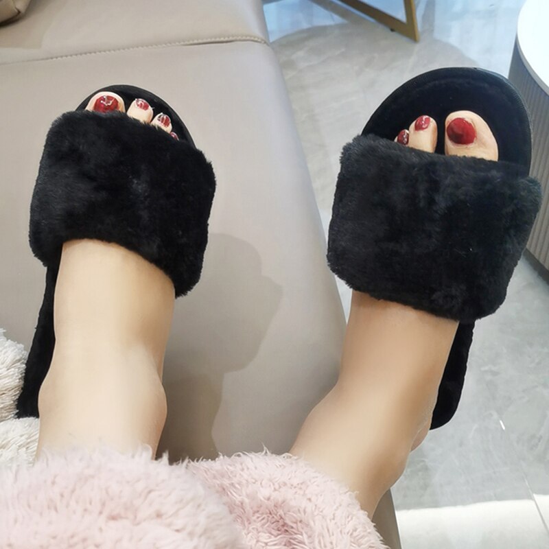 AnyStep Plush Slipper One Size 5-6 Basic Black Warm Winter Comfortable Home Fluffy Indoor Slip On-Slipper Chairs-PEROZ Accessories