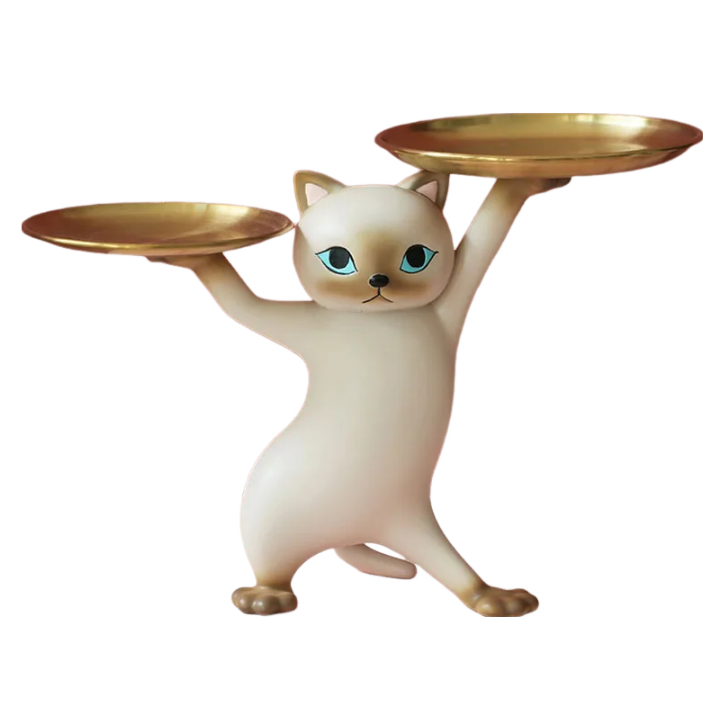 Anyhouz Home Figurine Gray Cat Tray Figurines for Interior Entrance Key Desktop Candy Storage Container Home Office Table Decor Accessories-Sculptures & Statues-PEROZ Accessories