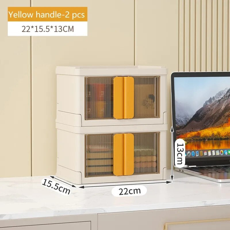 AnyCraft 2 Storage Beige Orange Stackable Foldable Storage Bins with Door for Office and School Supplies-Organizers-PEROZ Accessories