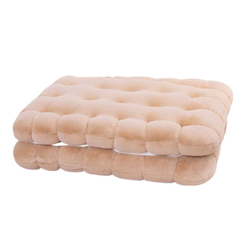 Anyhouz Plush Pillow Light Brown Square Double Biscuit Shape Stuffed Soft Pillow Seat Cushion Room Decor-Pillow-PEROZ Accessories