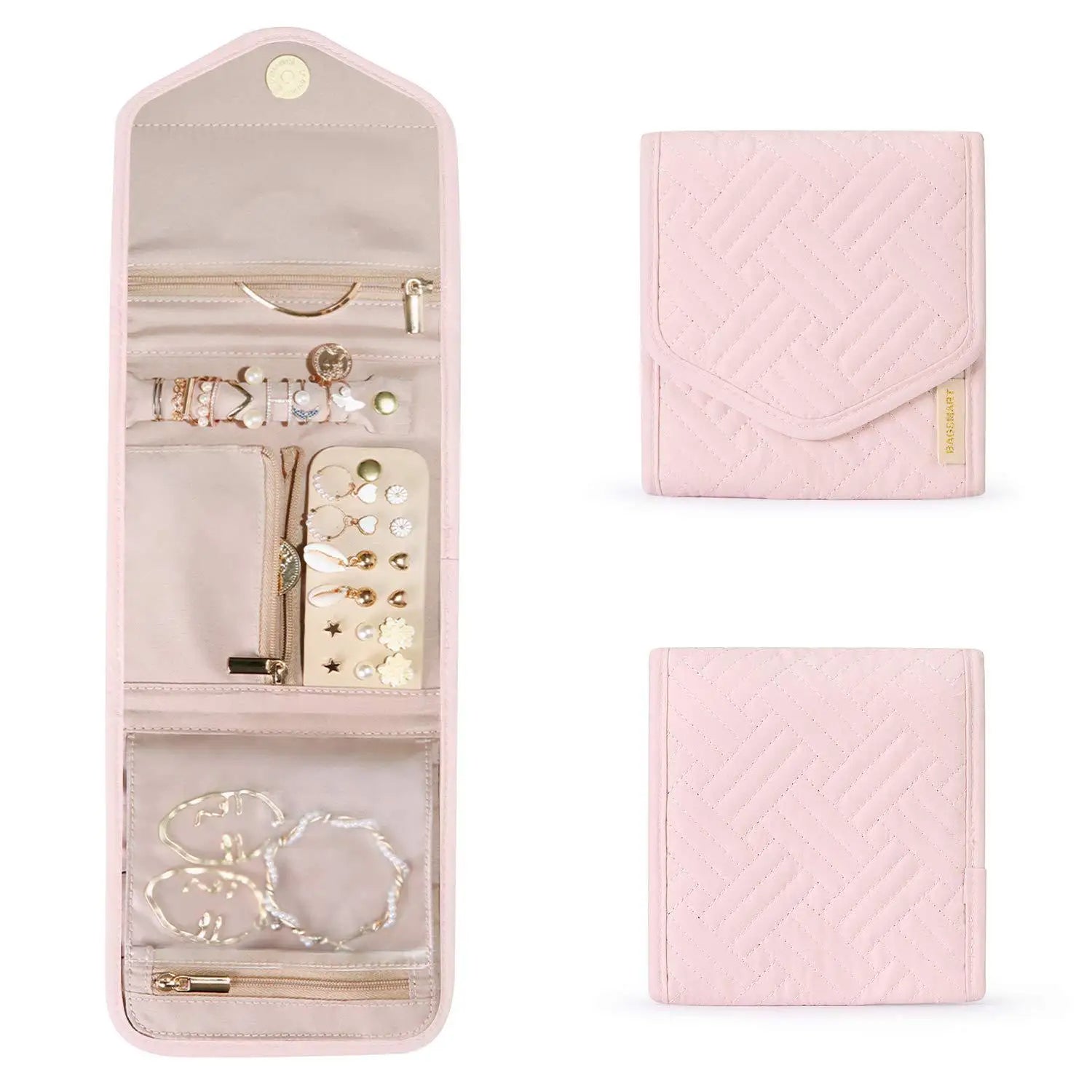 Anyhouz Jewelry Storage Foldable Case Pink XS Portable for Journey Earrings Rings Diamond s Brooches Storage Bag-Jewellery Holders & Organisers-PEROZ Accessories