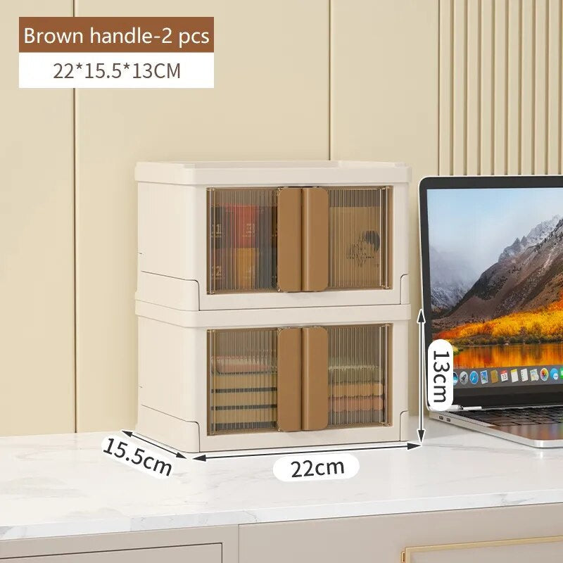 AnyCraft 2 Storage Beige Brown Stackable Foldable Storage Bins with Door for Office and School Supplies-Organizers-PEROZ Accessories
