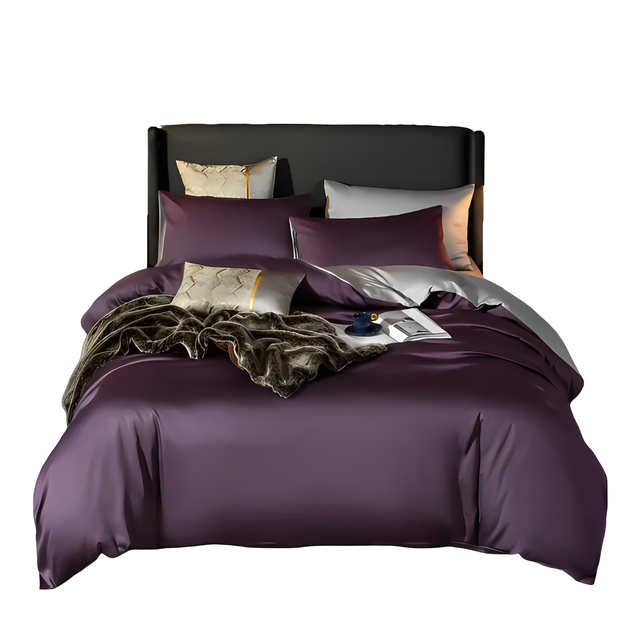 Anyhouz Duvet Comforter Set Double Purple/ Light Grey Egyptian Cotton Thick Blanket Bedspread 6 Pcs Bed Set-Comforter-PEROZ Accessories