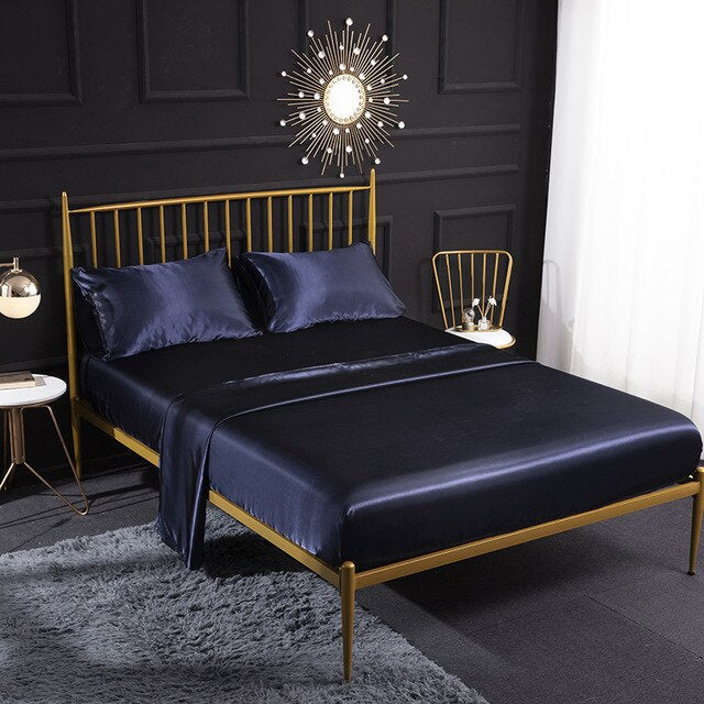 Anyhouz Fitted Sheet Full Size Blue Luxury Silky Beddings Set with Pillow Cases-Beddings-PEROZ Accessories