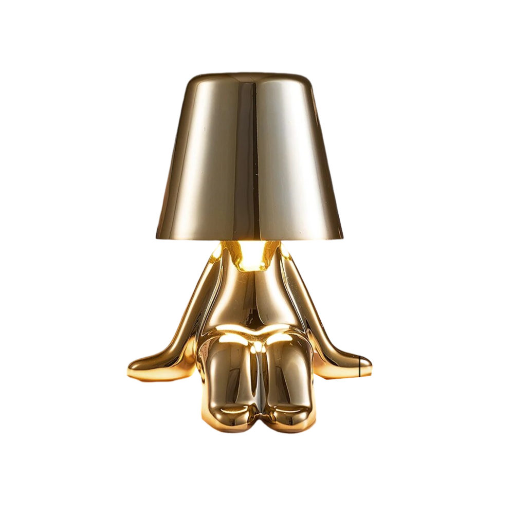 Anyhouz Hotel Lightning Lamp Rechargeable Gold Little Man Waiting Position Table Lamps Touch Switch Decoration Led Night Light-Table Lamps-PEROZ Accessories