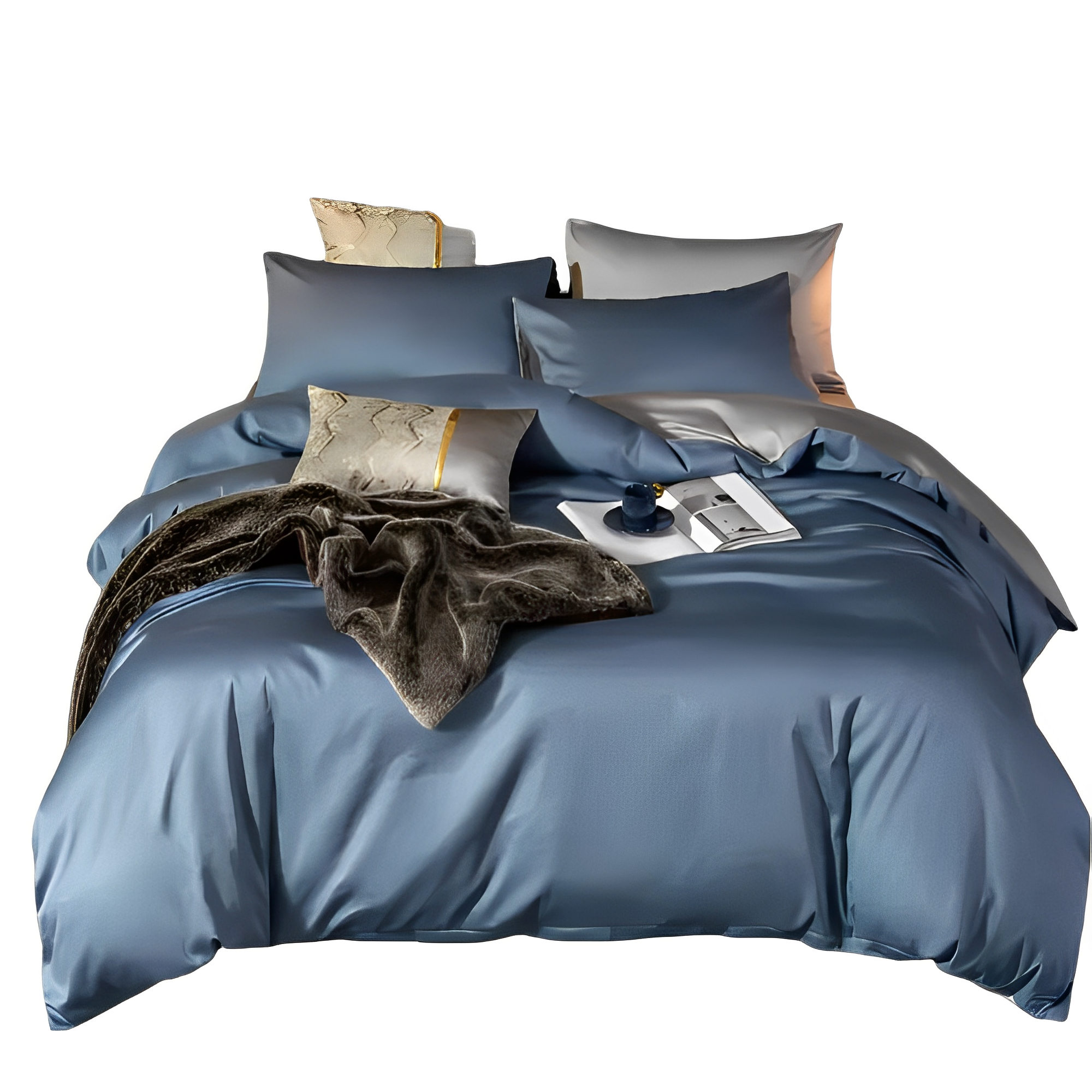 Anyhouz Duvet Comforter Set Queen Blue/ Light Grey Egyptian Cotton Thick Blanket Bedspread 4 Pcs Bed Set-Comforter-PEROZ Accessories