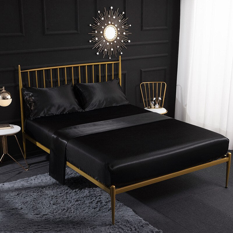 Anyhouz Fitted Sheet King Size Black Luxury Silky Beddings Set with Pillow Cases-Beddings-PEROZ Accessories
