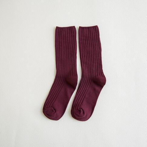 Anysox 5 Pairs One Size 36-43 Purple Retro Long Knitted Socks Cotton Autumn Winter Solid Color Women Student Girls-Socks-PEROZ Accessories