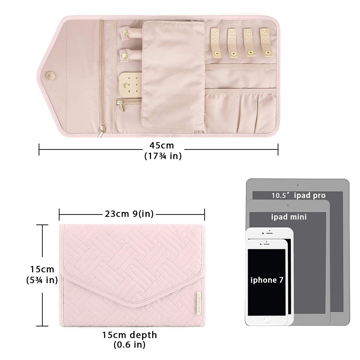Anyhouz Jewelry Storage Foldable Case Pink Small Portable for Journey Earrings Rings Diamond s Brooches Storage Bag-Jewellery Holders &amp; Organisers-PEROZ Accessories