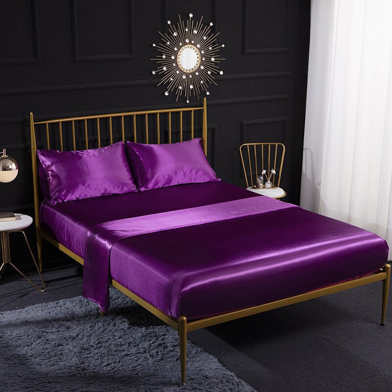 Anyhouz Fitted Sheet Queen Size Purple Luxury Silky Beddings Set with Pillow Cases-Beddings-PEROZ Accessories