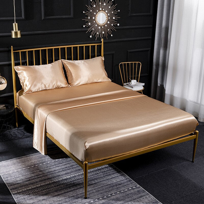 Anyhouz Fitted Sheet King Size Camel Luxury Silky Beddings Set with Pillow Cases-Beddings-PEROZ Accessories