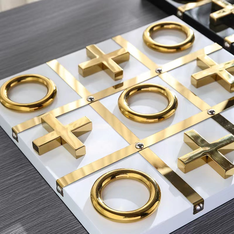 Anyhouz Tic-Tac-Toe XO Board Gold and White Tabletop Home Decor Modern Art Living Room Display House Decorative Crafts Metal Ornaments-Ornaments-PEROZ Accessories