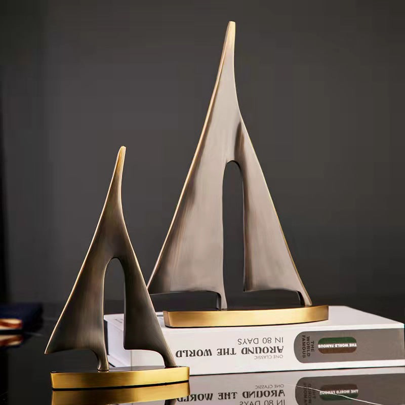 Anyhouz 28cm Gold Sailing Ship Metal Crafts Tabletop Home Decor Modern Art Living Room Display House Decorative Crafts Metal Ornaments-Ornaments-PEROZ Accessories