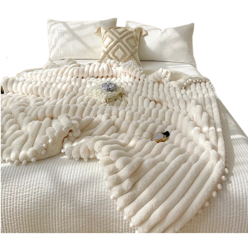 Anyhouz Blanket Cream White Tuscan Faux Rabbit Fur Autumn Winter Warm Wool Weighted Blanket Soft Cozy Warmth Sofa Blankets 150x200cm-Blankets-PEROZ Accessories